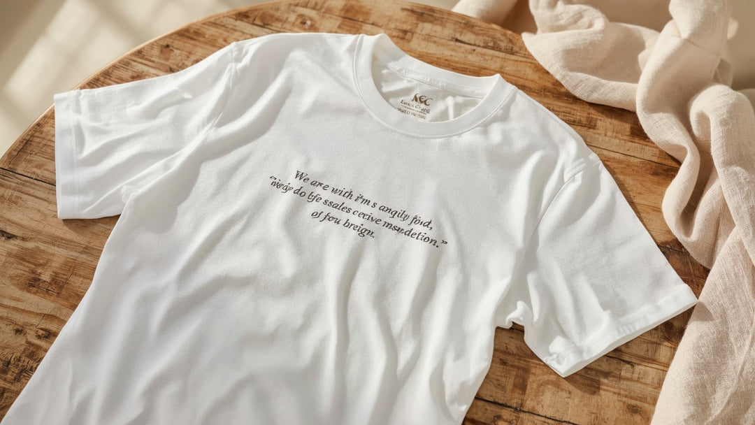 Premium white cotton t-shirt with scripture typography showcasing high quality bible verse clothing fabric and print detail